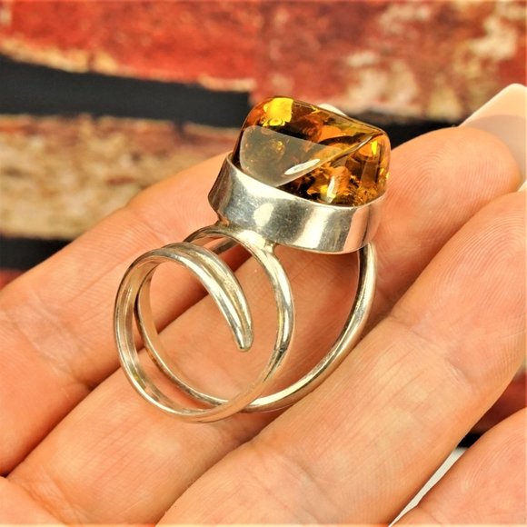 LARGE BALTIC AMBER 925 SILVER ADJUSTABLE RING, UNIQUE DESIGN, GIFT FOR WOMEN - Picture 6 of 16
